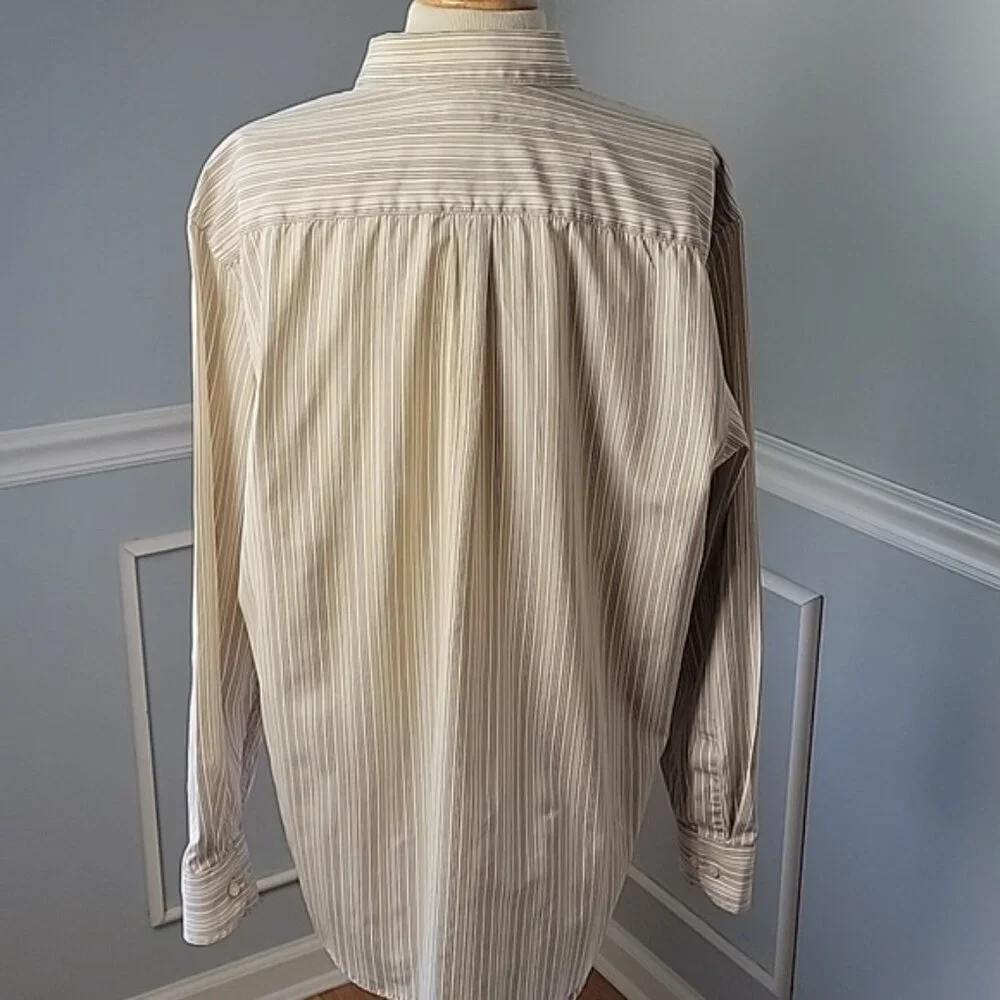 BANANA REPUBLIC Men's Cream‎ Tan Striped Button Down Dress Office Preppy Shirt L